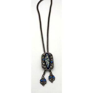 Selro Confetti Opal Lucite Lariat Necklace Blue Accents with Owls, Cat, Bear